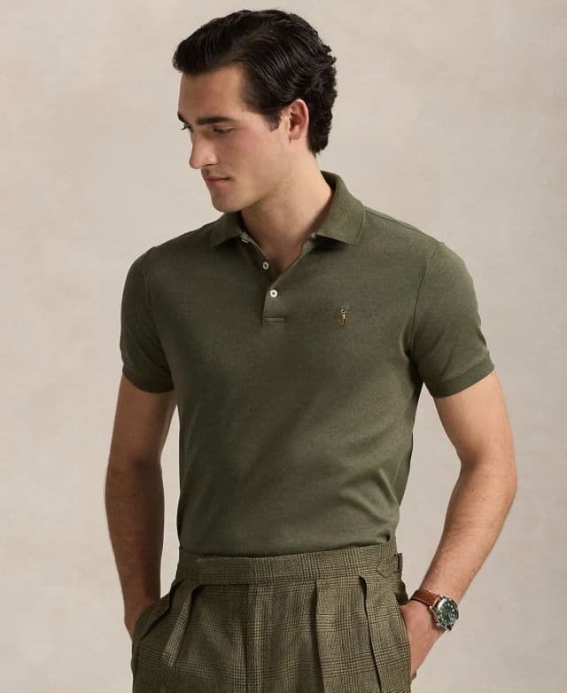Polo Ralph Lauren Erkek Custom Slim Fit Soft Pamuklu Polo Tişört - Haki Yeşil S