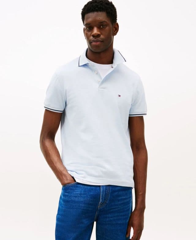 Tommy Hilfiger Erkek 1985 Tipped Slim Fit Polo Tişört - Buz Mavisi XS