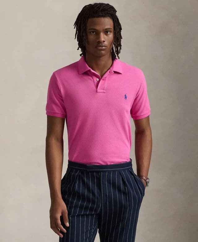 Polo Ralph Lauren Erkek Pamuklu Özel Slim Fit File Polo Tişört - Parlak Pembe XS