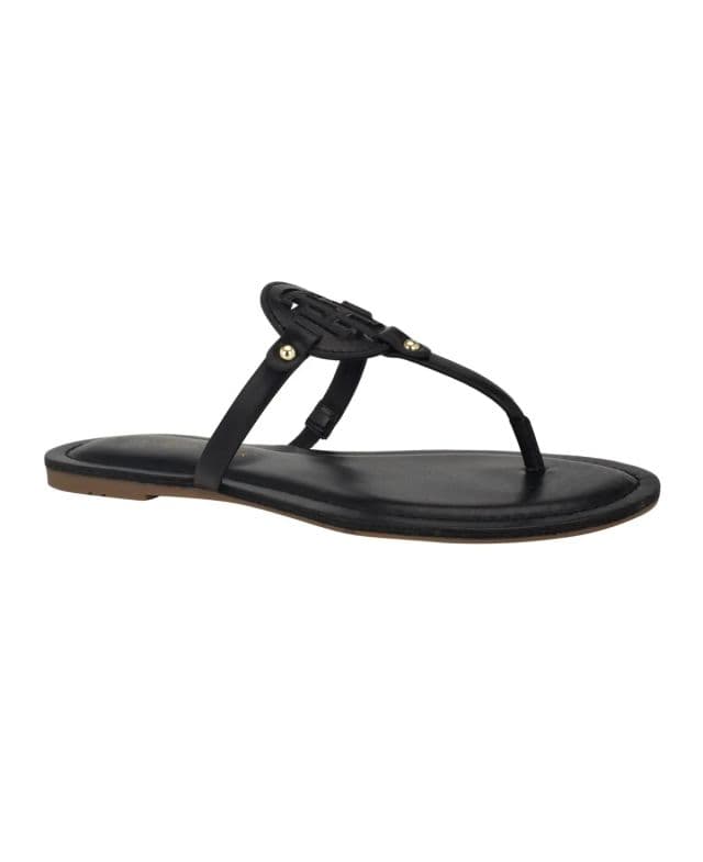 Tommy Hilfiger Kadın Litzy Logo Flat T-Strap Flat Terlik - Siyah 35