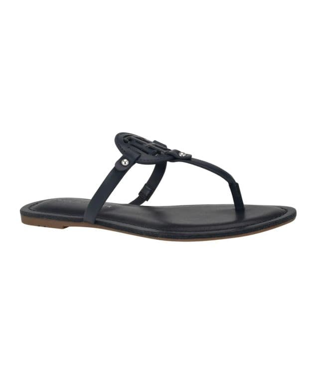 Tommy Hilfiger Kadın Litzy Logo Flat T-Strap Flat Terlik - Lacivert 35