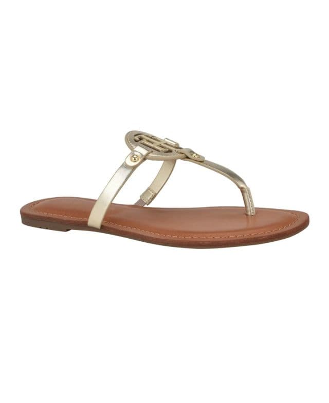 Tommy Hilfiger Kadın Litzy Logo Flat T-Strap Flat Terlik - Gold 35.5