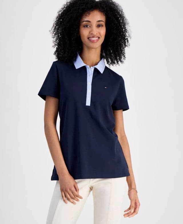 Tommy Hilfiger Kadın Karma Medya Cornell Polo Tişört - Lacivert XS