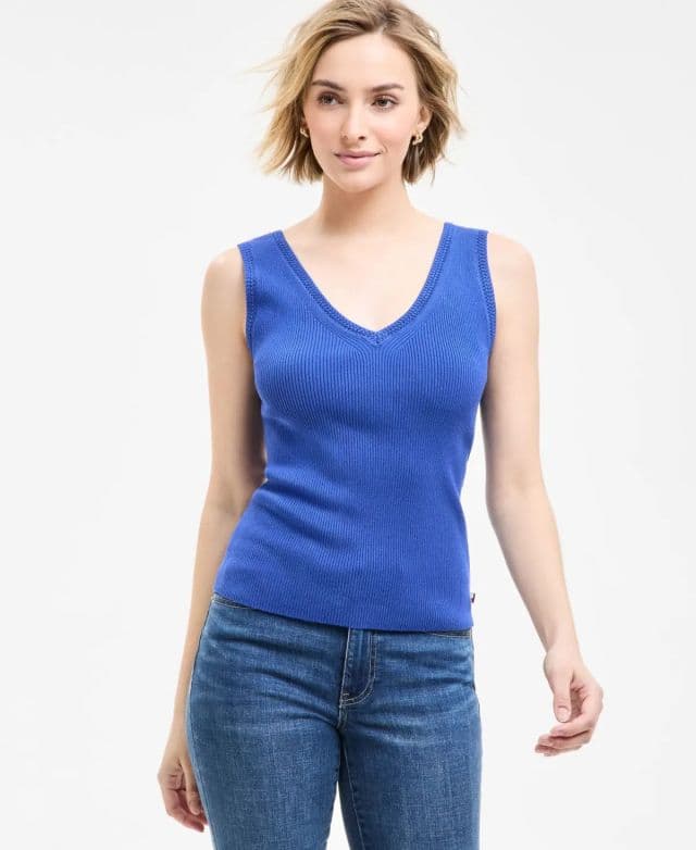 Tommy Hilfiger Kadın Tığ İşi Kenarlı Üst - Mavi S