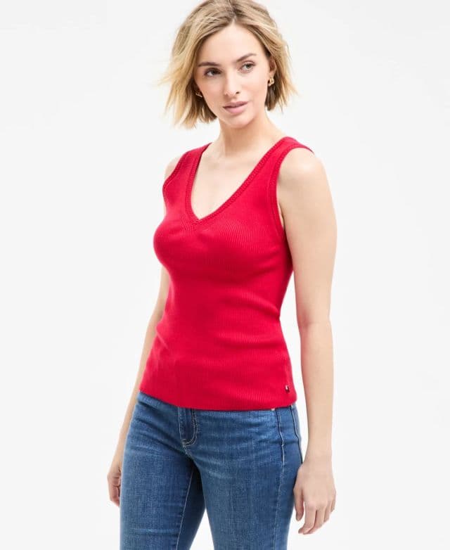 Tommy Hilfiger Kadın Tığ İşi Kenarlı Üst - Kırmızı S