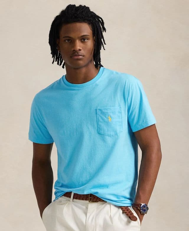 Polo Ralph Lauren Erkek Klasik Kesim Cepli Tişört - Mavi/Sarı Logo XS