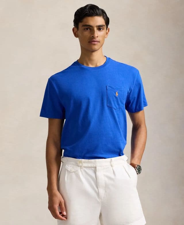 Polo Ralph Lauren Erkek Klasik Kesim Cepli Tişört - Mavi / Turuncu Logo XS