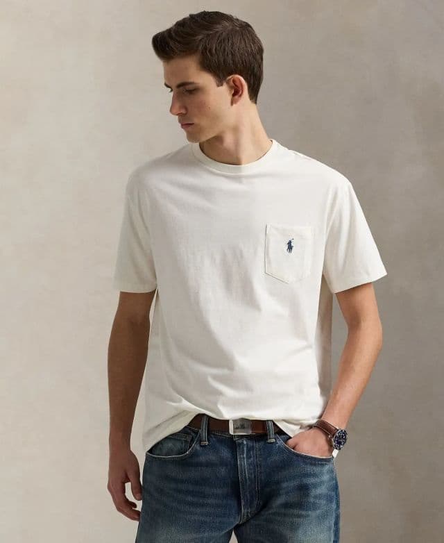 Polo Ralph Lauren Erkek Klasik Kesim Cepli Tişört - Pale Cream XL