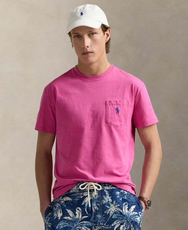 Polo Ralph Lauren Erkek Klasik Kesim Cepli Tişört - Pembe XL