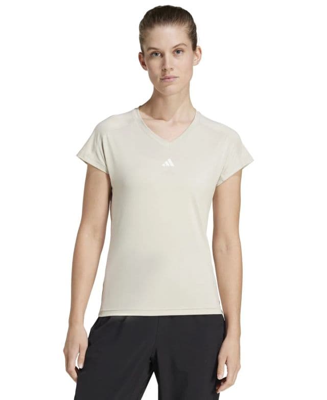 Adidas Kadın Antrenman Nem Emici Logo V Yaka Tişört - Krem S