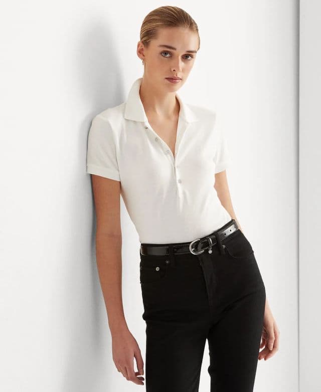 Lauren Ralph Lauren Kadın Pike Polo Tişört - Beyaz M