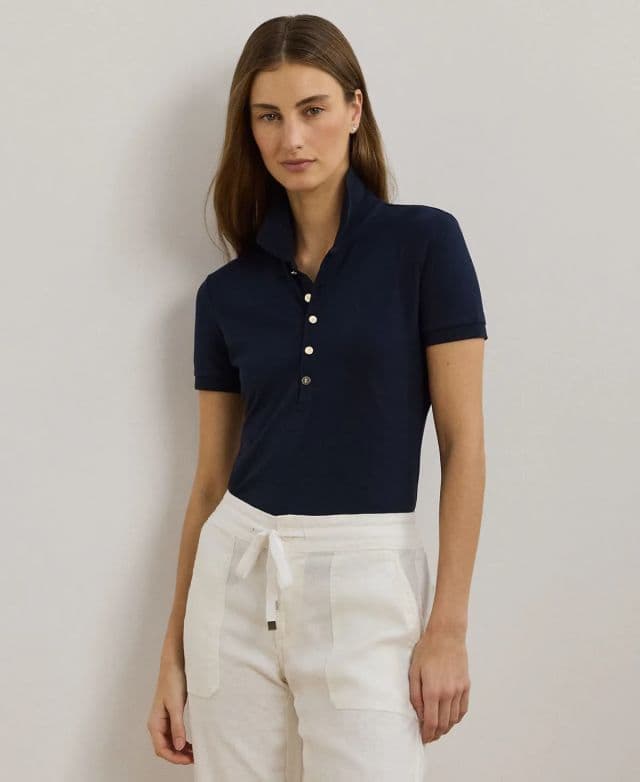 Lauren Ralph Lauren Kadın Pike Polo Tişört - Lacivert M/Minyon