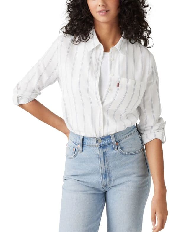 Levi's Kadın Darlene Yakalı Ön Düğmeli Gömlek - Beyaz/Çizgili M