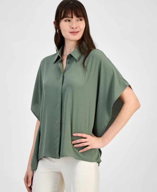 Anne Klein Kadın Dolman Kollu Bluz - Yeşil 2XS