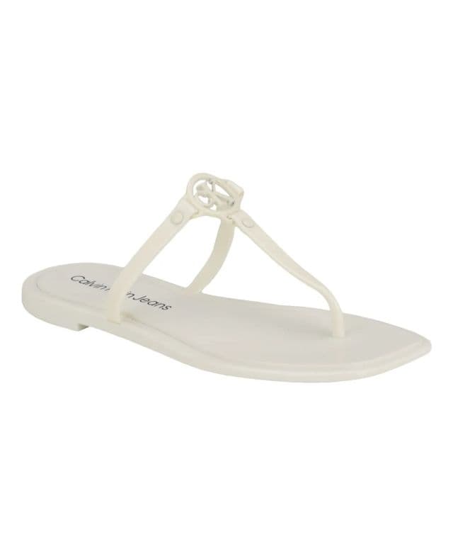 Calvin Klein Kadın Edhen Logo T-Kayışlı Düz ​​Terlik - Beyaz 36