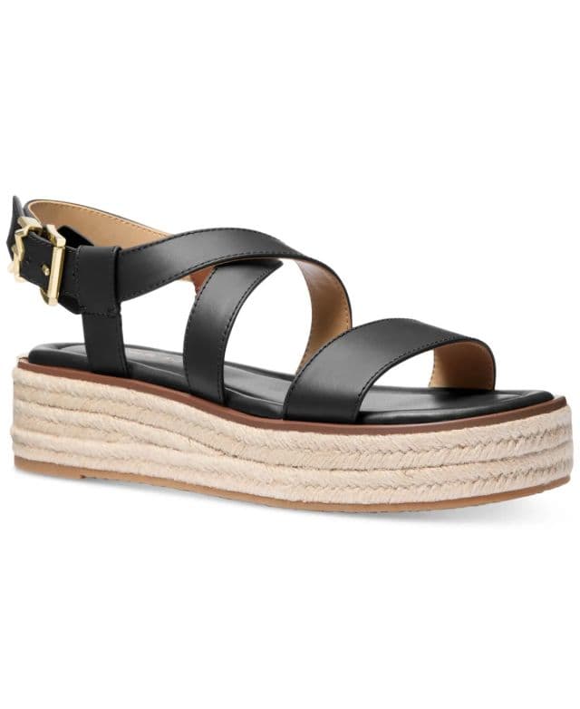 Michael Kors Kadın Lynn Deri Tokalı Espadril Sandalet - Siyah 36.5