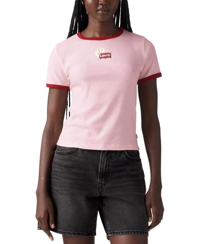 Levi's® Kadın Grafik Rickie Pamuklu Ringer Tişört - Pembe XL