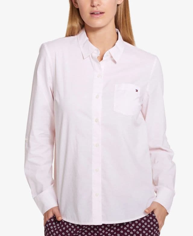 Tommy Hilfiger Kadın Pamuklu Çizgili Düğmeli Gömlek - Ballerina Combo M