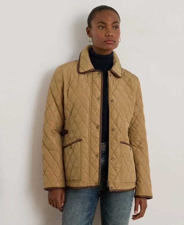 Lauren Ralph Lauren Kadın Quilted Velboa-Lined Mont - XL Classic Camel