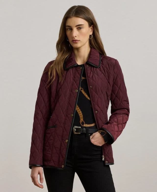 Lauren Ralph Lauren Kadın Quilted Velboa-Lined Mont - XL Dark Garnet