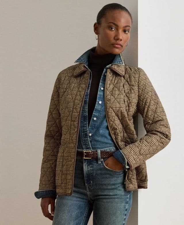Lauren Ralph Lauren Kadın Quilted Velboa-Lined Mont - XS Loden Check