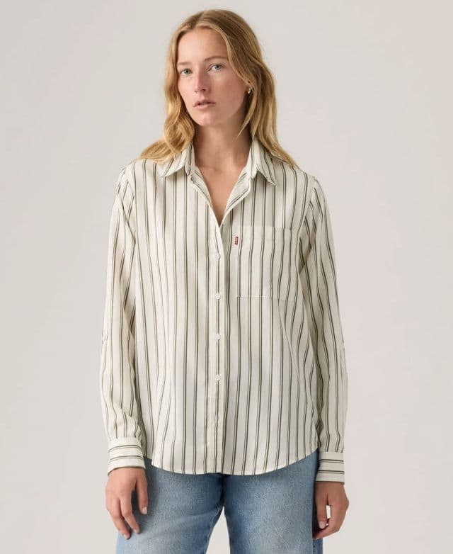 Levi's Kadın Darlene Yakalı Ön Düğmeli Gömlek - Suvi Stripe Ivy Green M