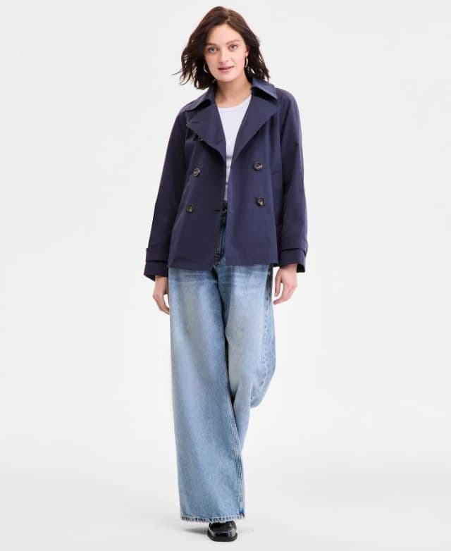 Michael Kors Kadın Kısa Kruvaze Trençkot - Lacivert XXL