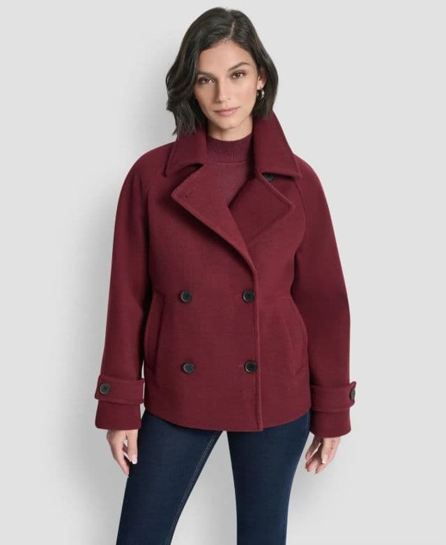 DKNY Kadın Kısa Çift Sıralı Yakalı Mont - Bordo XS