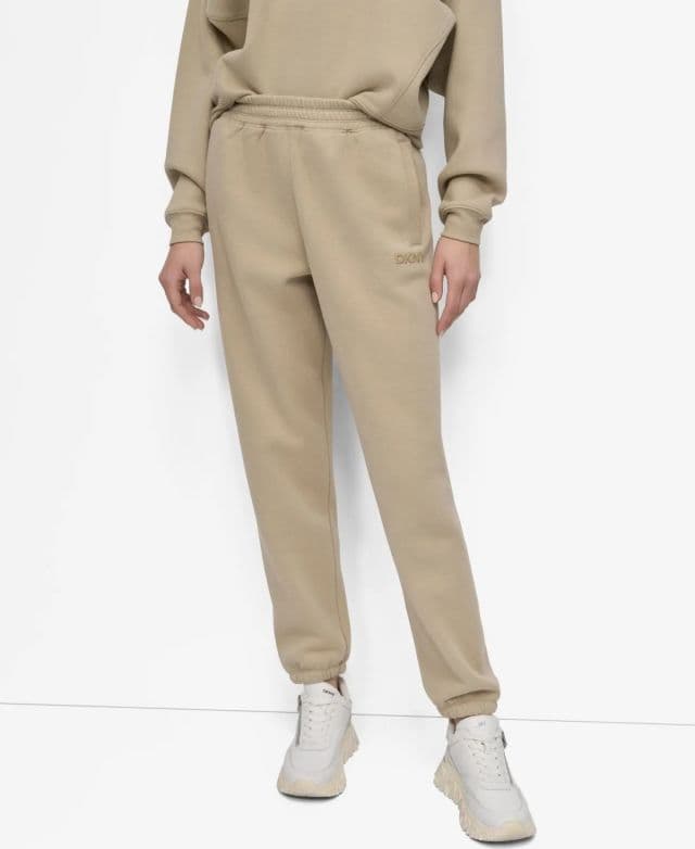 DKNY Kadın HD Logolu Yüksek Bel Rahat Eşofman Altı - Bej S