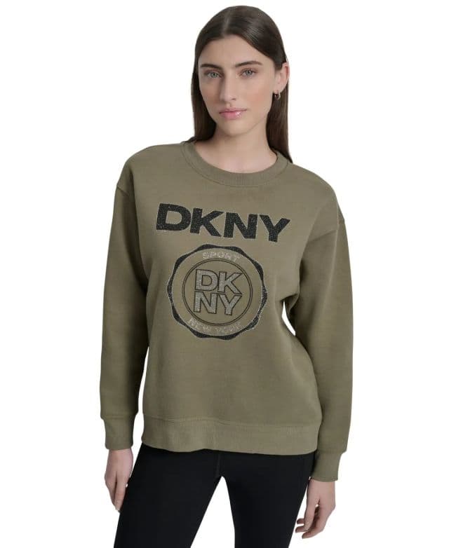 DKNY Sport Kadın Madalyon Logolu Yuvarlak Yaka Sweatshirt - Yeşil XS