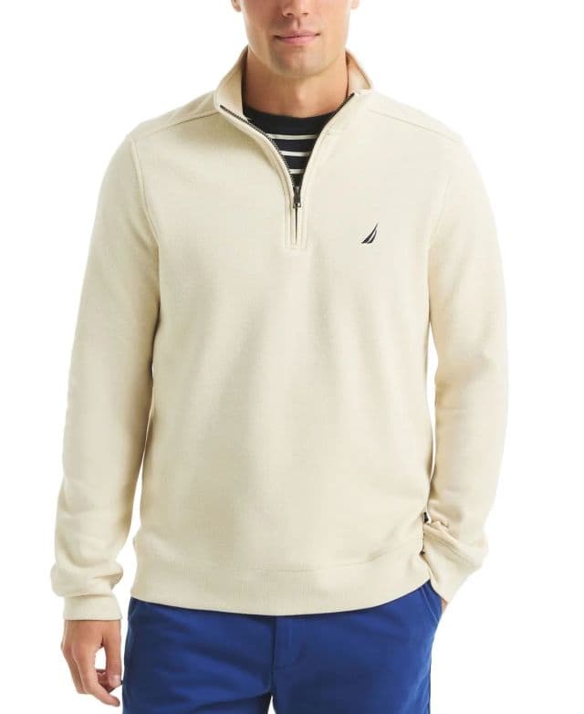 Nautica Erkek Çeyrek Fermuarlı Polar Sweatshirt - Krem M