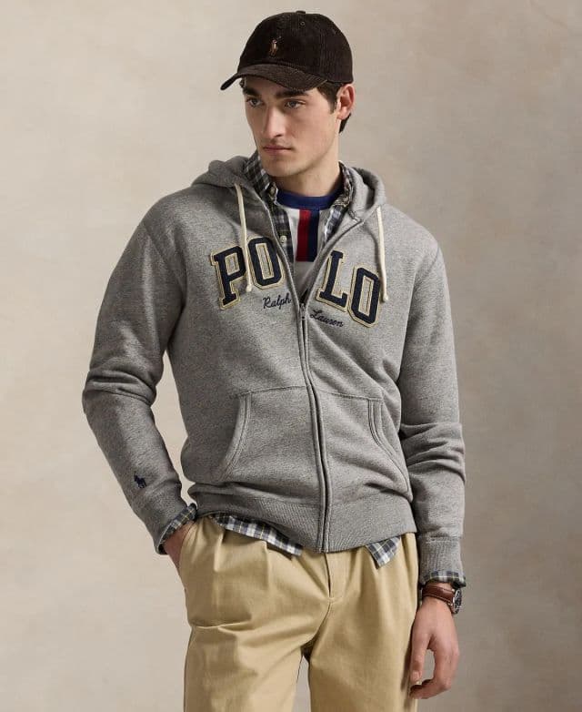 Polo Ralph Lauren Erkek Logolu Polar Tam Fermuarlı Kapüşonlu Sweatshirt - Gri L