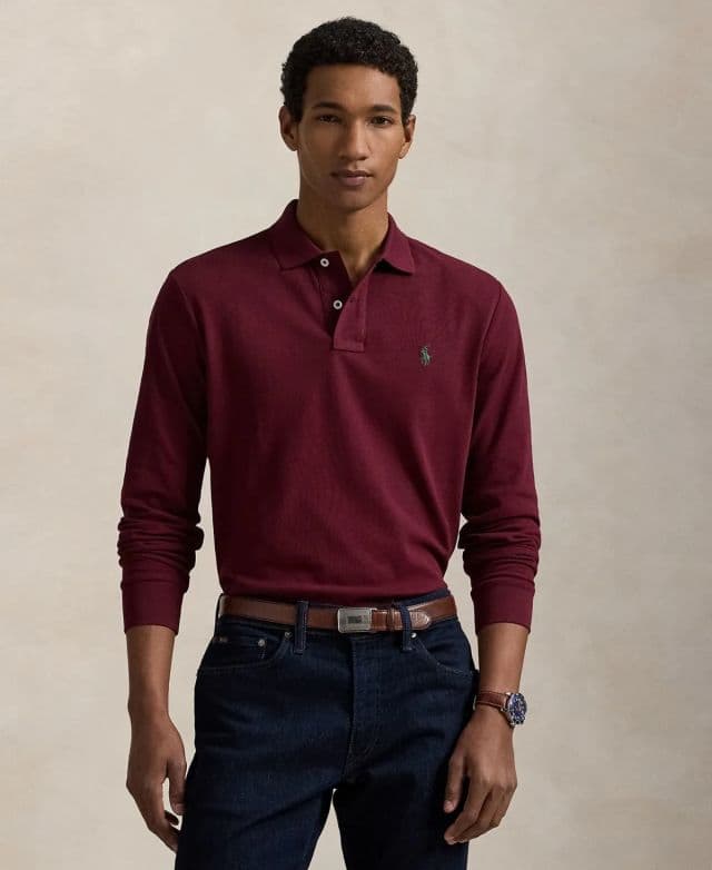 Polo Ralph Lauren Erkek Klasik Kesim Esnek File Polo Tişört - Bordo XS
