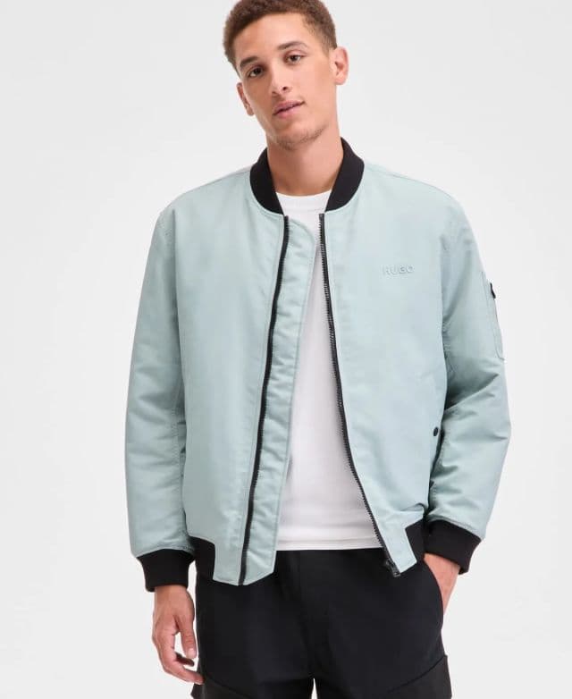 Hugo Boss Erkek Baken2435 Slim-Fit Satin Bomber Ceket - Mineralblue 2XL