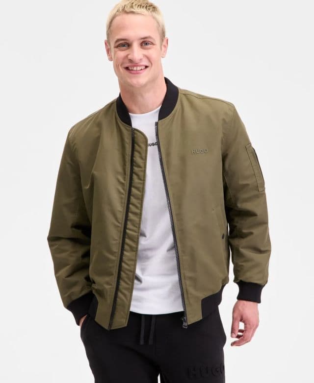 Hugo Boss Erkek Baken2435 Slim-Fit Satin Bomber Ceket - Olive 2XL