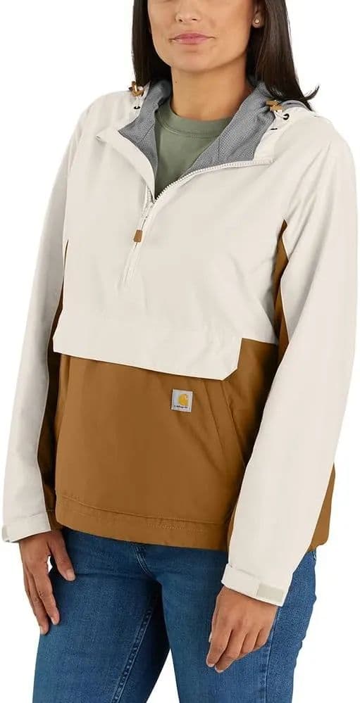 Carhartt Kadın 105749 Rain Defender® Bol Kesim Hafif Katlanabilir Mont - 3X Büyük Beden Beyaz/Kahverengi