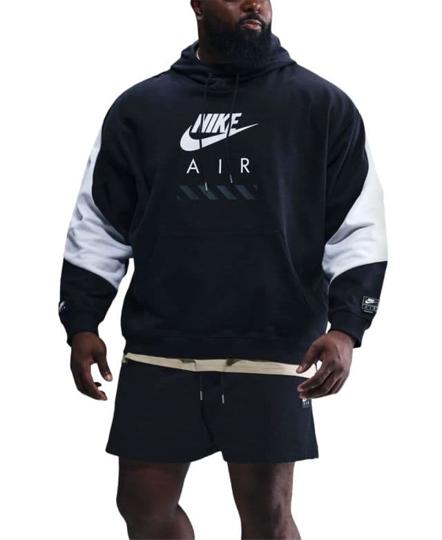 Nike Erkek Air Fleece Geniş Kesim Logo Baskılı Kapüşonlu Sweatshirt - Black/White/White L