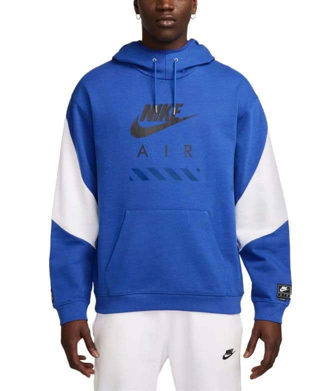 Nike Erkek Air Fleece Geniş Kesim Logo Baskılı Kapüşonlu Sweatshirt - Game Royal/White/Black L