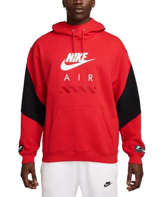 Nike Erkek Air Fleece Geniş Kesim Logo Baskılı Kapüşonlu Sweatshirt - University Red/Black/White S