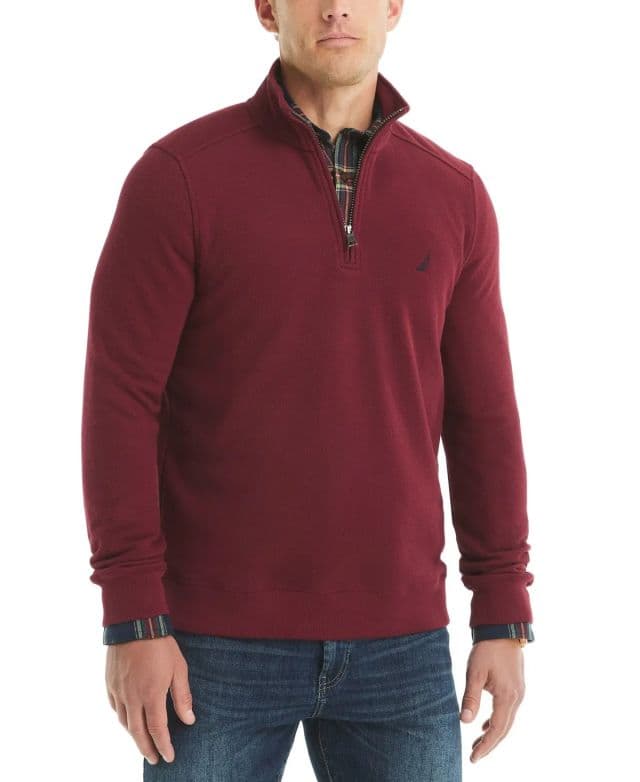 Nautica Erkek Çeyrek Fermuarlı Polar Sweatshirt - Zinfandel M