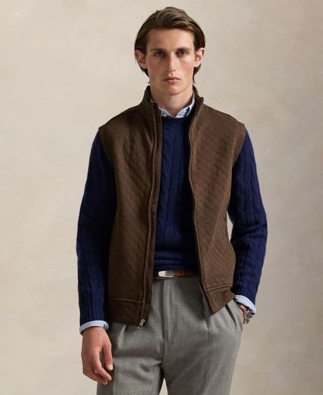 Polo Ralph Lauren Erkek Quilted Double-Knit Jersey Yelek - Kahverengi S