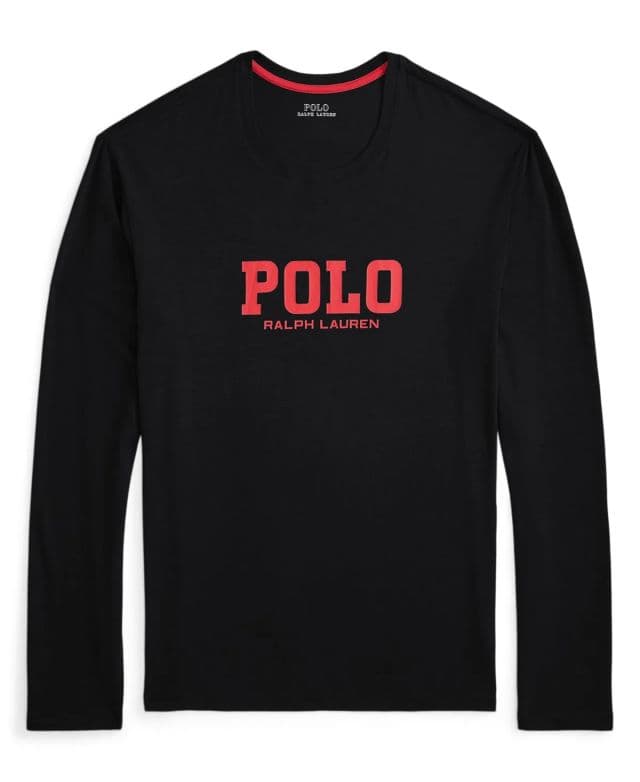 Polo Ralph Lauren Erkek Uzun Kollu Yuvarlak Yaka Uzun Kollu Tişört - Siyah/Kırmızı L