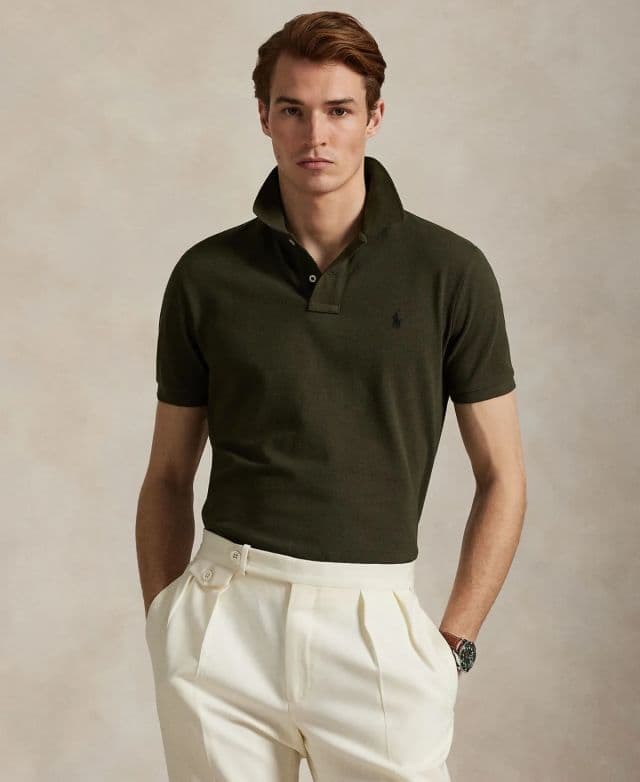 Polo Ralph Lauren Erkek Pamuklu Özel Slim Fit File Polo Tişört - Company Olive S