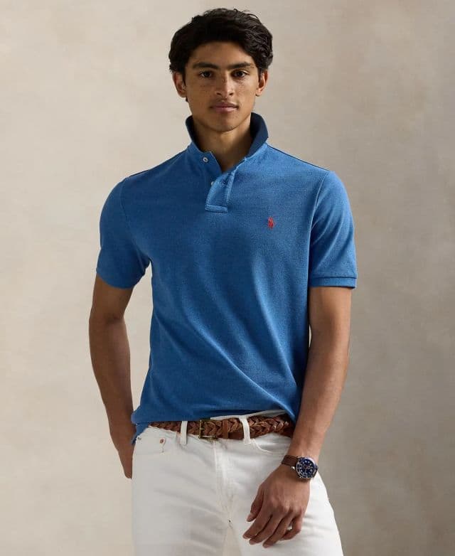 Polo Ralph Lauren Erkek Pamuklu Özel Slim Fit File Polo Tişört - Fresh Surf Heather XS