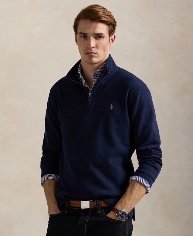 Polo Ralph Lauren Erkek Estate-Rib Cotton Yarım Fermuarlı Kazak - Lacivert S