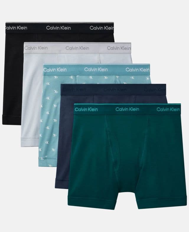 Calvin Klein Erkek 5'li Paket Pamuklu Klasik Boxer  - Ink/Diamond Logo+zoni Beach/Turf/Micro Chip/Black M