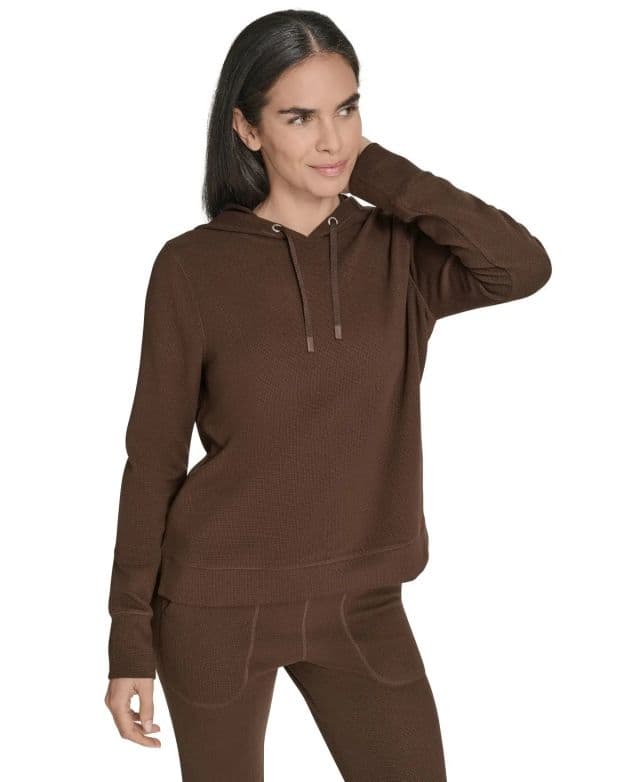 Calvin Klein Performance - Kadın Waffle-Knit Kapüşonlu Sweatshirt - Brown Cork XL
