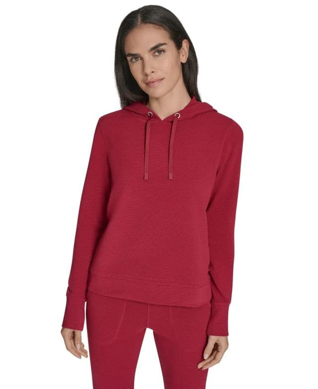 Calvin Klein Performance - Kadın Waffle-Knit Kapüşonlu Sweatshirt - Otherworld Red M