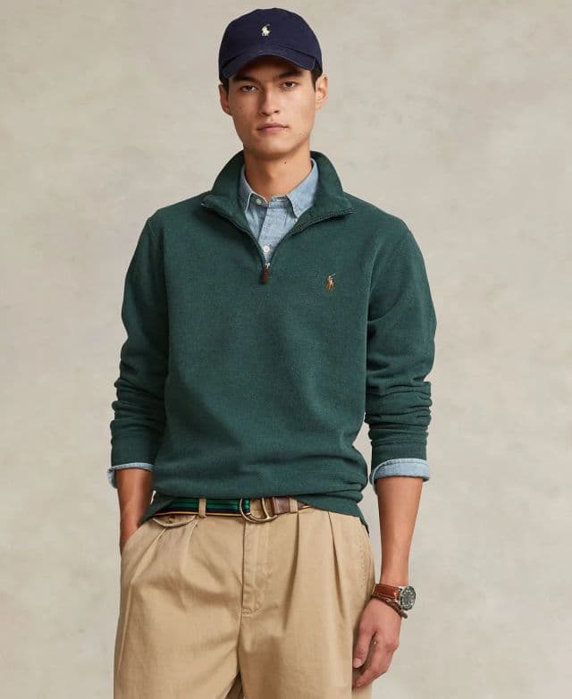Polo Ralph Lauren Erkek Estate-Rib Cotton Yarım Fermuarlı Kazak - Scotch Pine Heather S