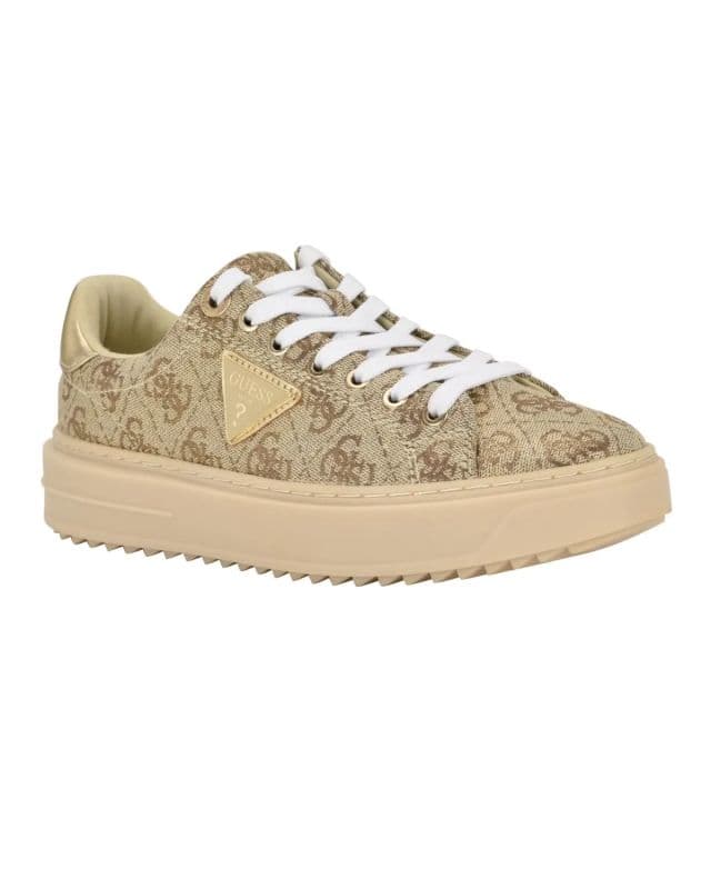 GUESS Kadın Denesa Treaded Platform Lace-Up Sneaker - Gold/Light Brown Logo 40